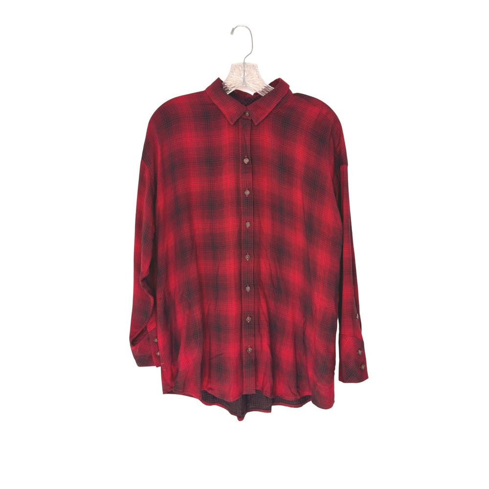 J. Jill Plaid Button Down Shirt Red Black Prairie Rustic Cabin Casual MP